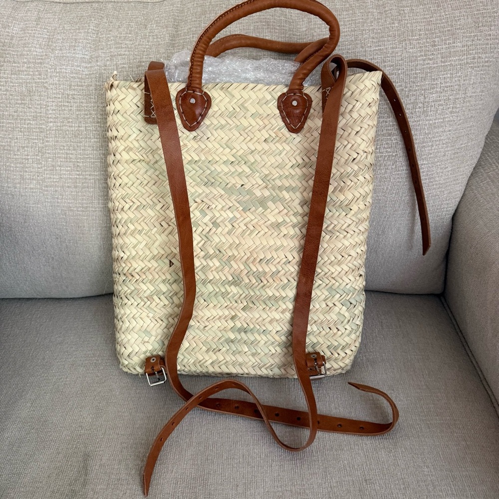 NWT MAP Elegant Woven convertible Backpack basket with Leather Straps